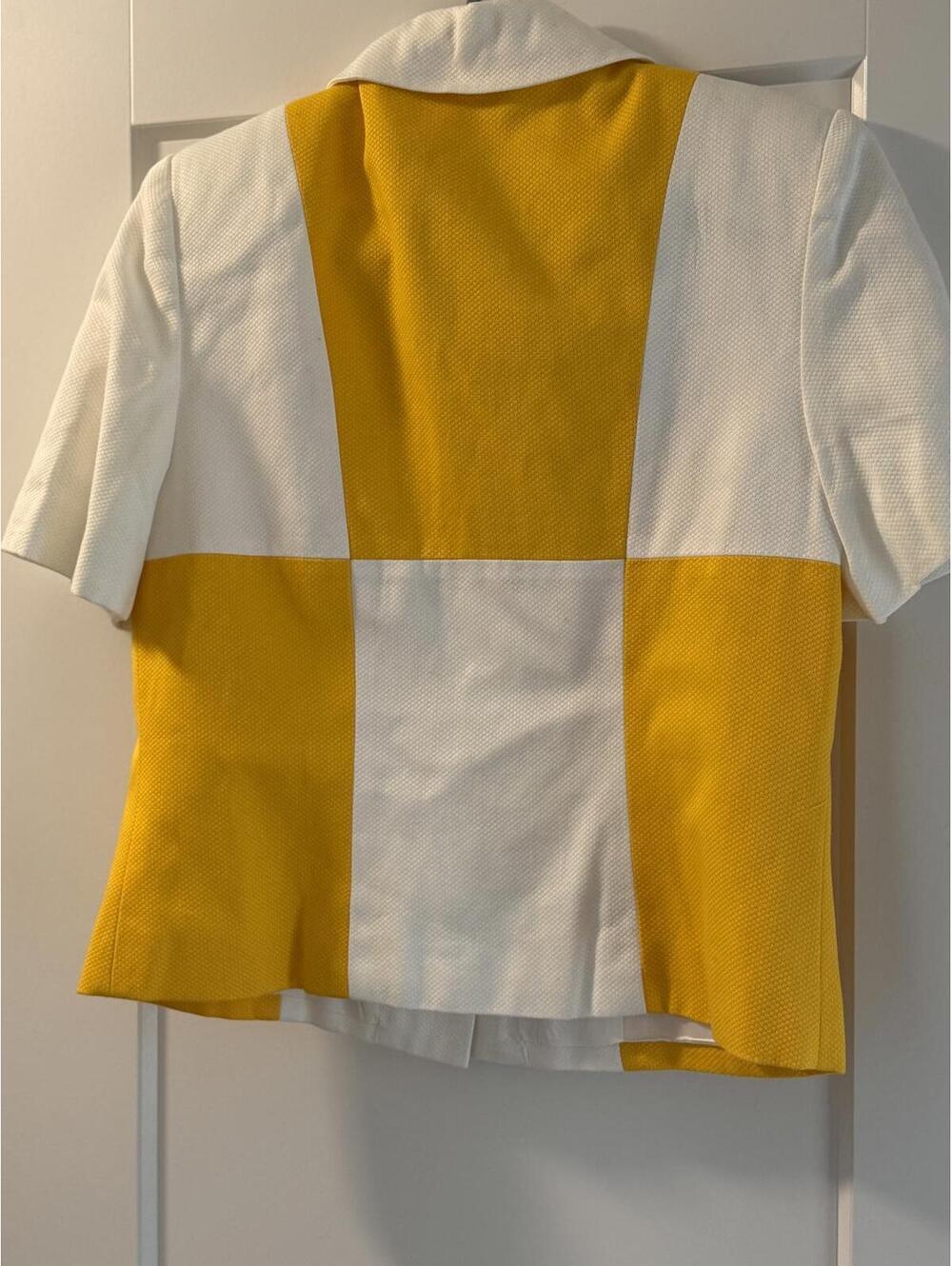 Vintage Donna Toran Yellow and White Colorblock Short Sleeve Blouse Size 10 - Picture 8 of 8
